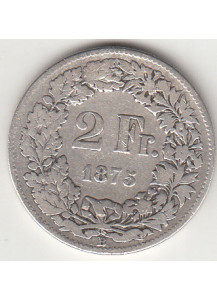 1875 - Svizzera Argento 2 Francs Silver Switzerland Standing Helvetia